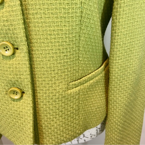 Louben Lime Green 100% Virgin Wool Single Breasted Blazer Jacket  Size 6 - Picture 3 of 8